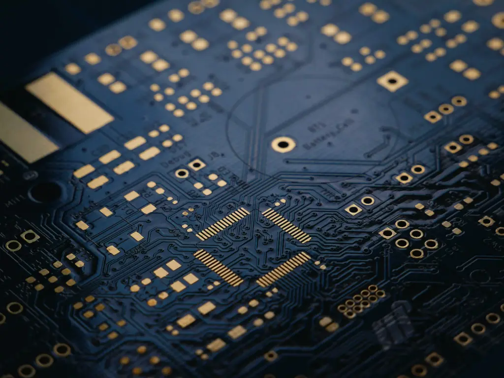 Blue PCB board bare with cobber showing