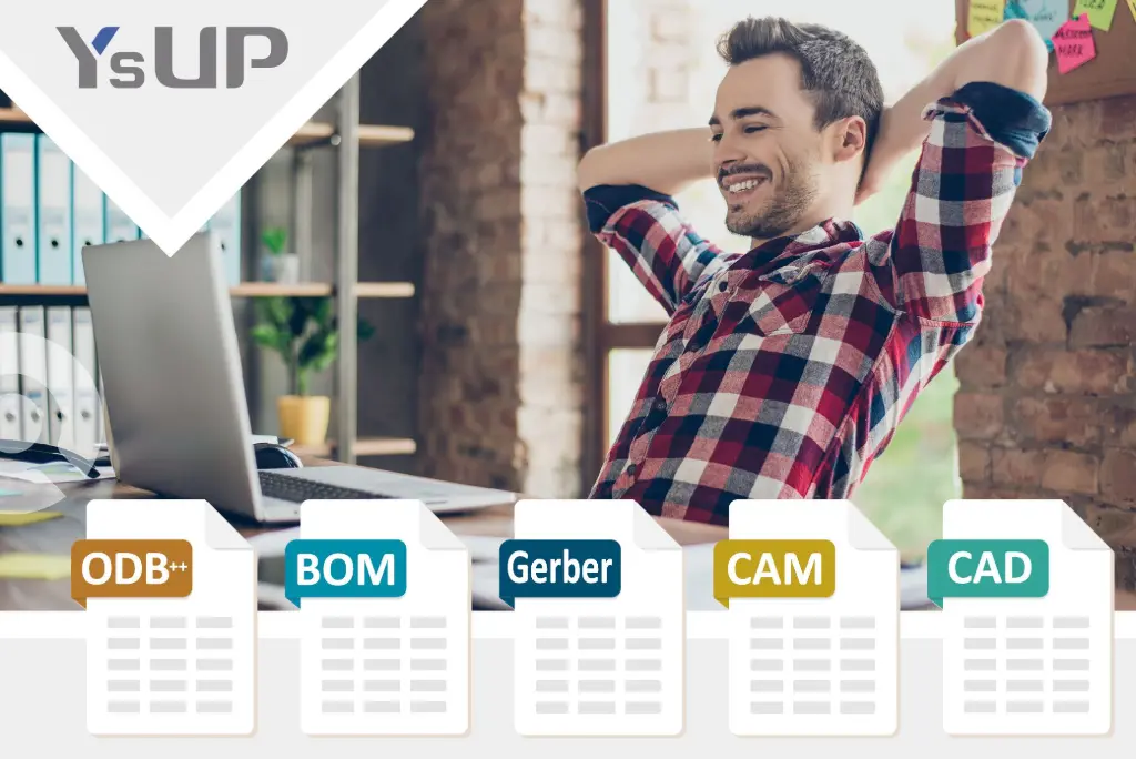 a man working with SMT setup software along side illustration of file types you use for SMT programming and setup