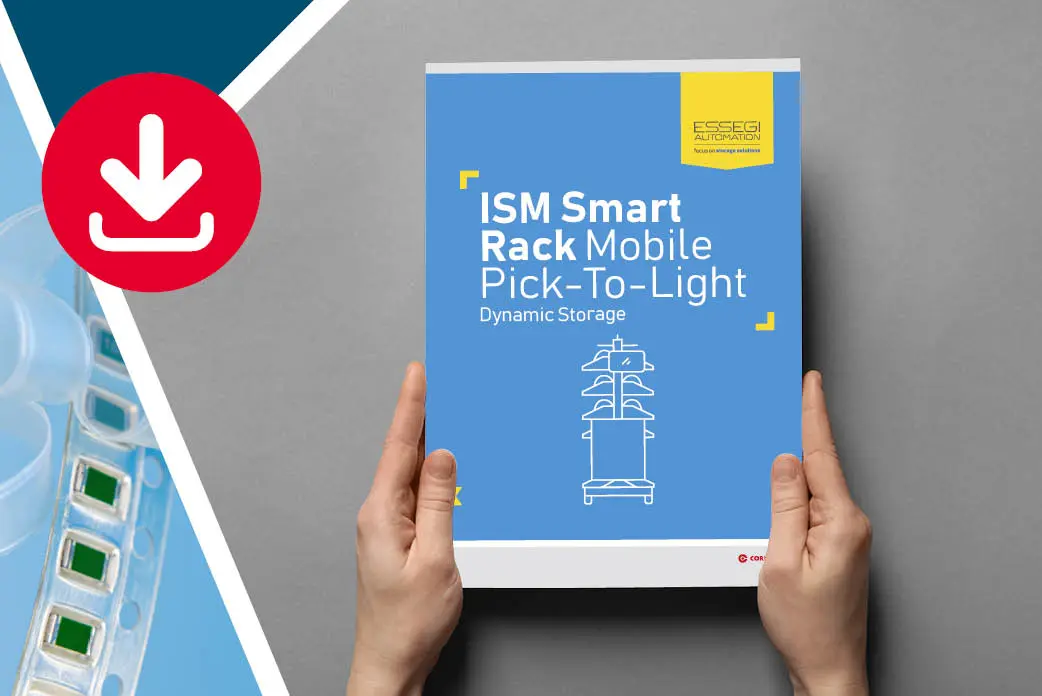 Storage Solutions Mobile Smart Rack brochure held in hands with a download icon next to it