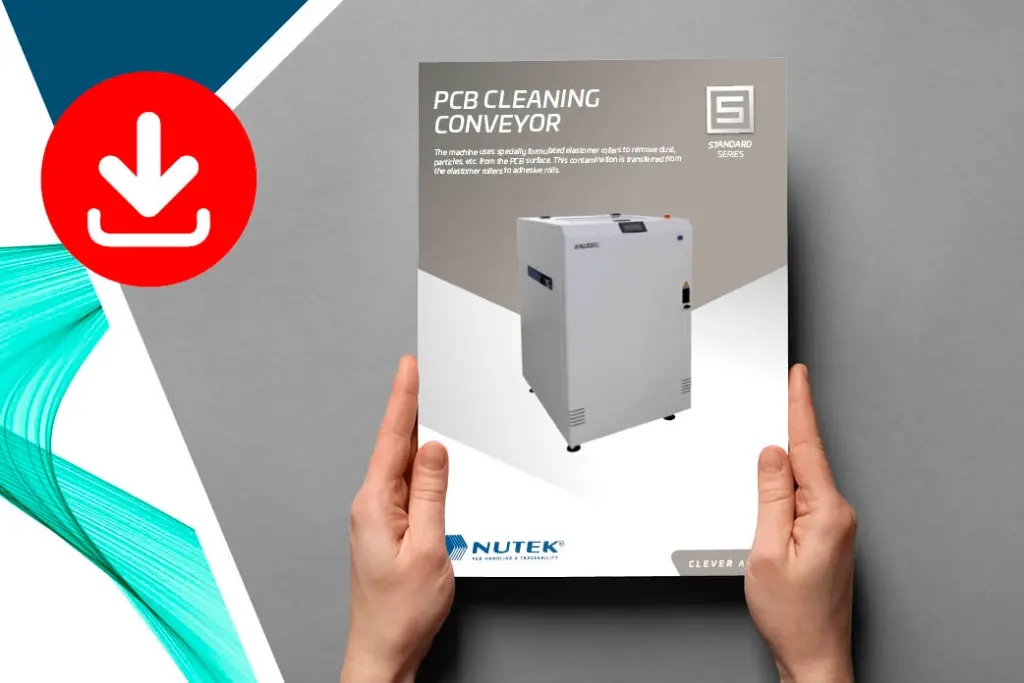 Nutek PCB cleaner flyer along side a red download icon