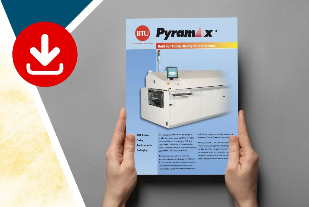 BTU Pyramax 150N brochure alongside a red download icon