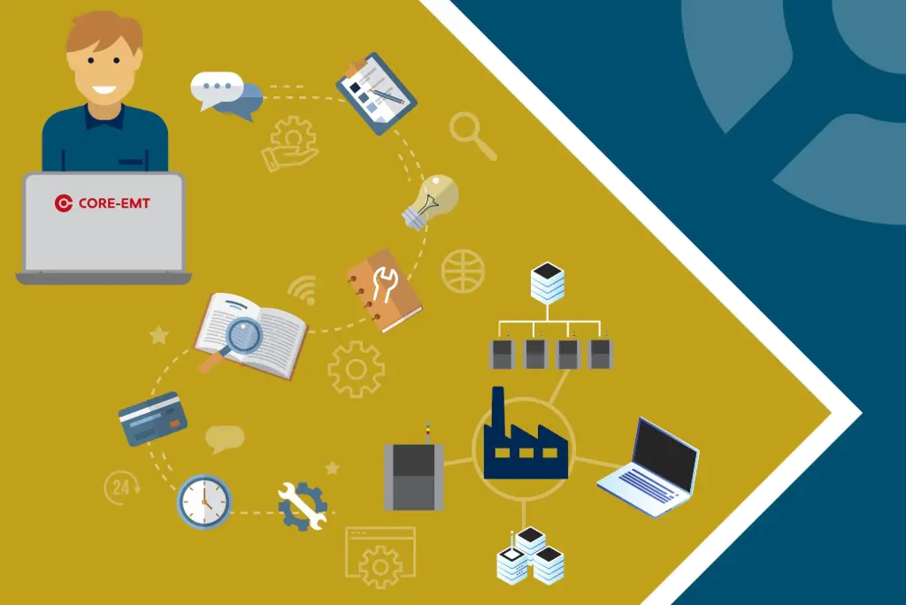 An illustration that depict the tasks of a Field Service Engineer at CORE-emt