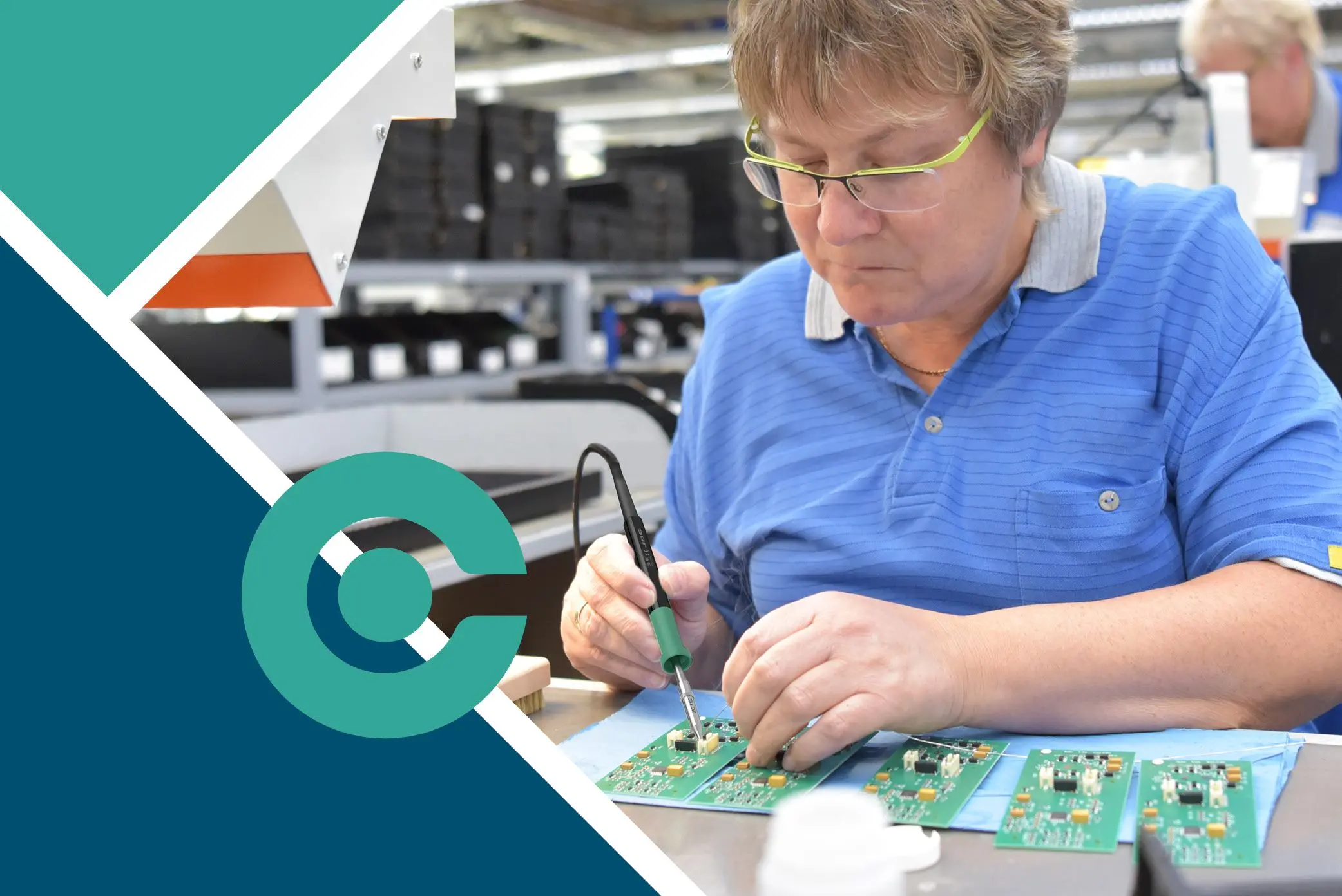 Woman using a JBC soldering stations in a working environment