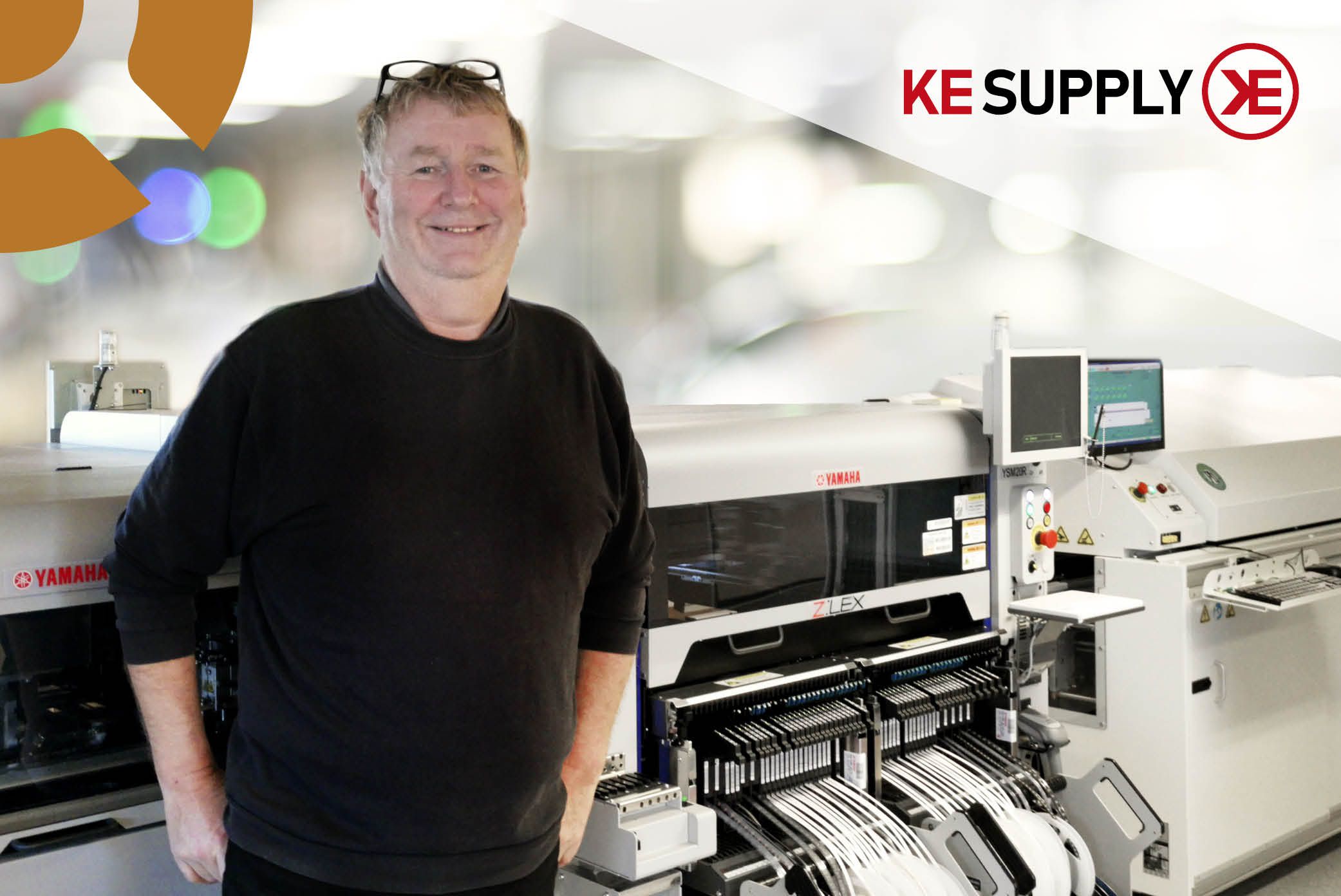 KE supply owner Ib Rosenfelt infront of his new SMT line KE supply owner Ib Rosenfelt infront of his new SMT line