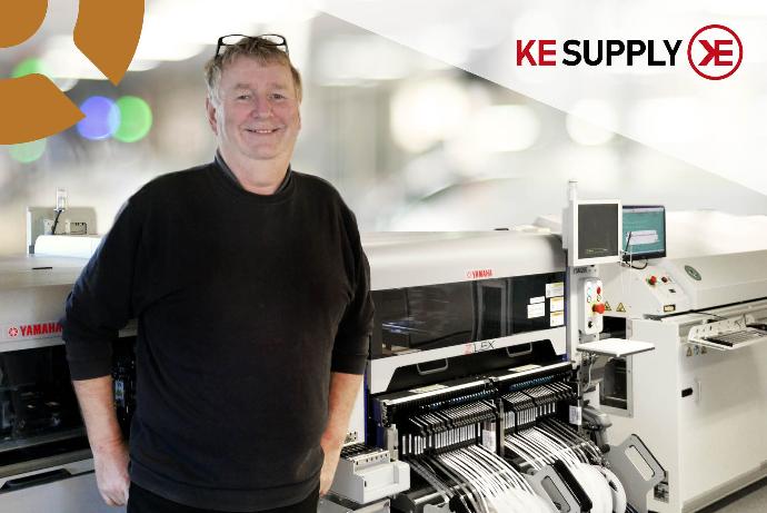 KE supply owner Ib Rosenfelt infront of his new SMT line KE supply owner Ib Rosenfelt infront of his new SMT line
