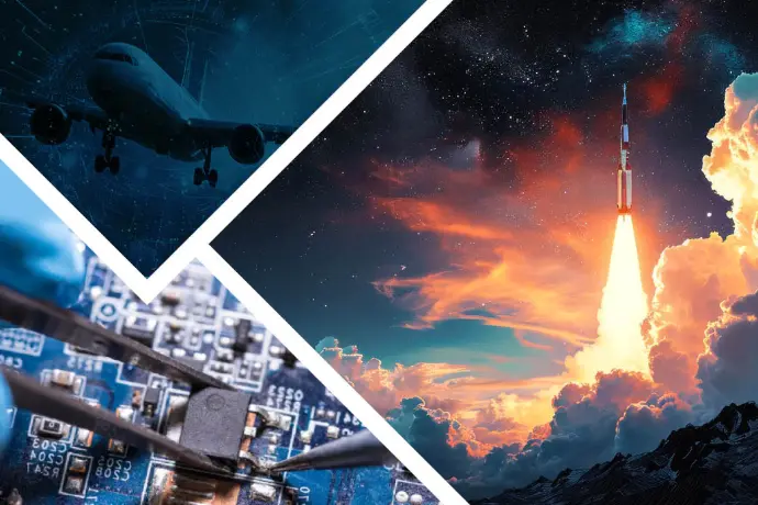 A component is held by pliers while being soldered onto a PCB for aerospace products