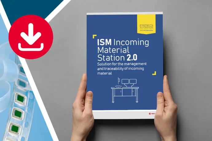 SMD incoming material station 2.0 brochure held in hands