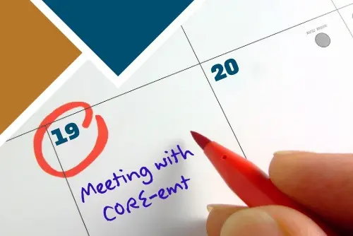 calender with a meeting with CORE-emt written in