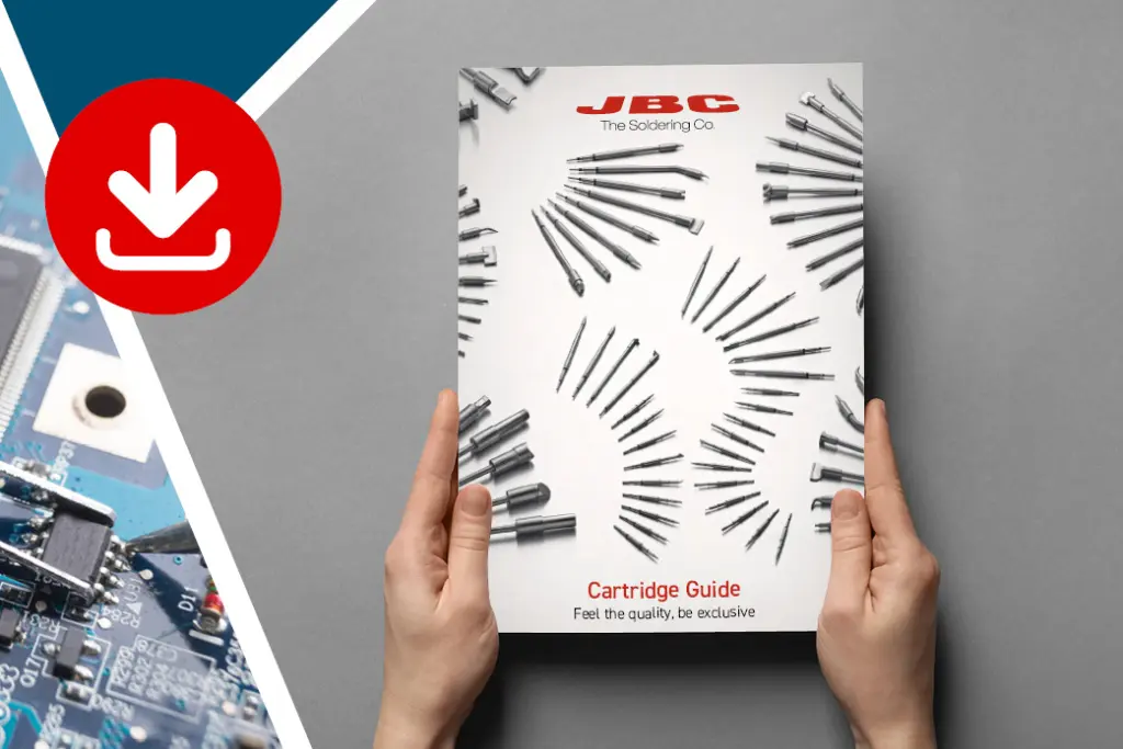 JBC soldering tips & JBC cartridge held in hands ready