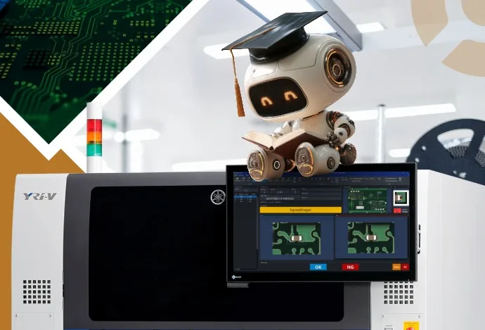 AI robot sitting on Yamaha AOI learning about NG og OK inspection judgements
