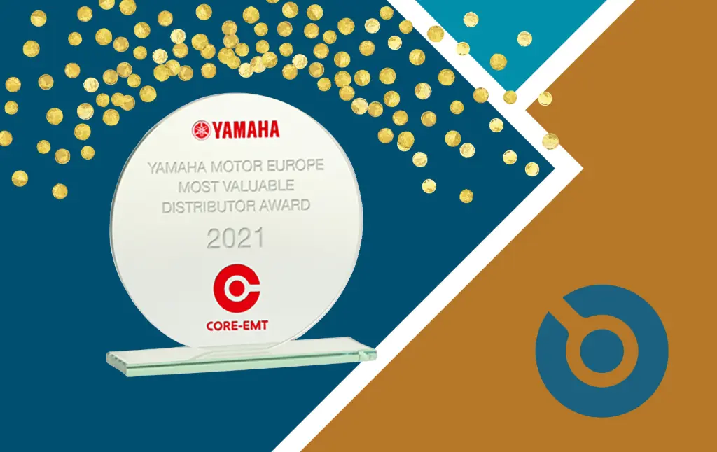 A picture of the Yamaha distributor award where you see CORE-emt listed at the best distributor in Europe