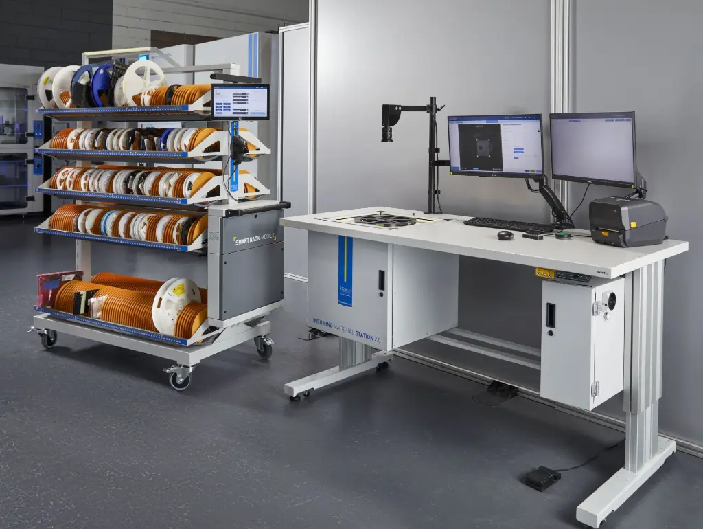 The Essegi incoming station besides the mobile smart rack