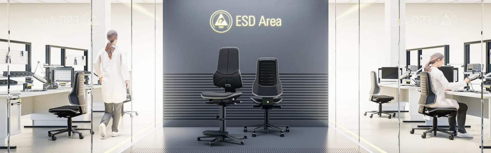 Illustration of different chairs in a ESD area